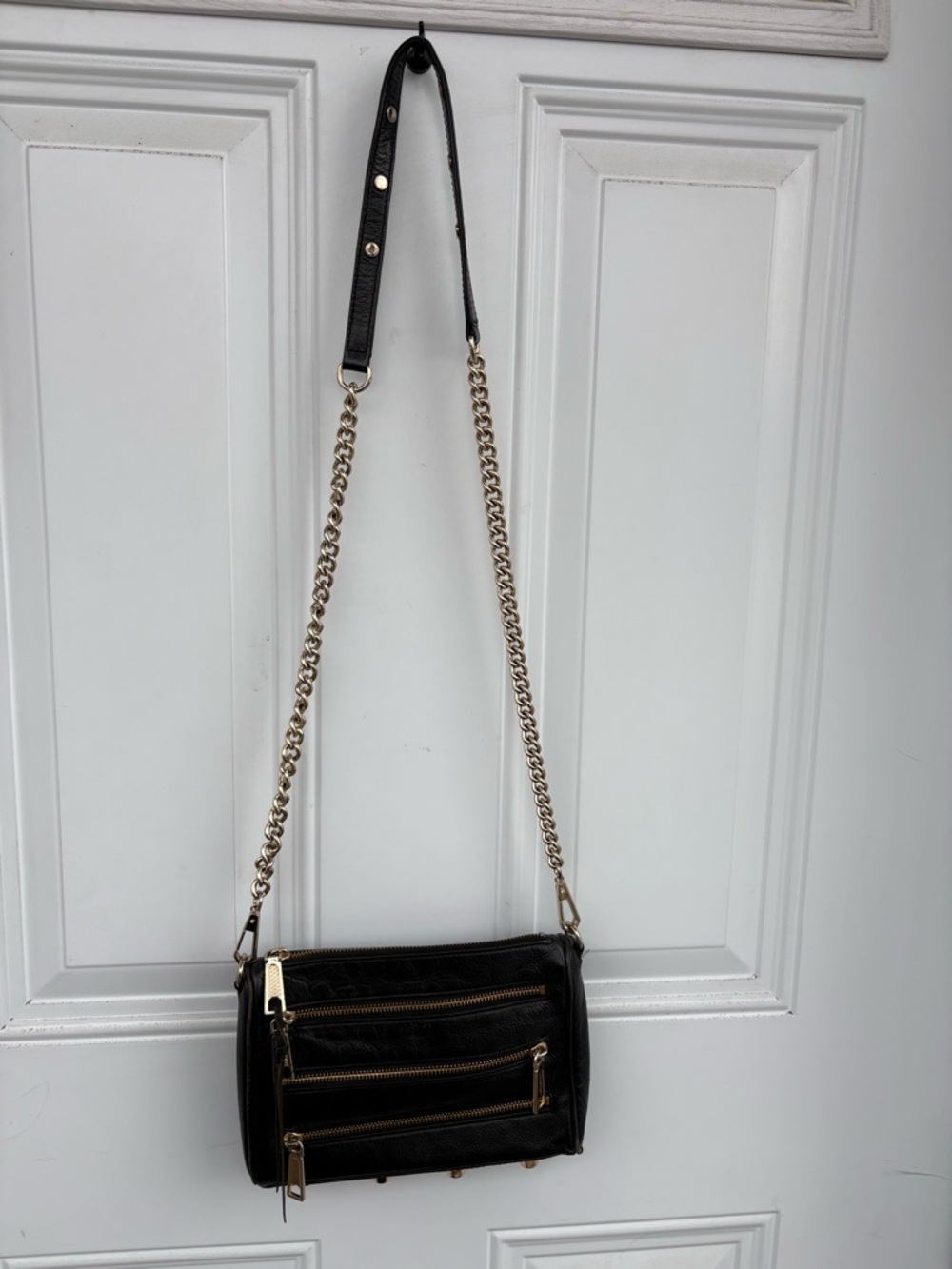 Rebecca Minkoff Black Leather Crossbody with Gold Chain - Picture 3 of 4